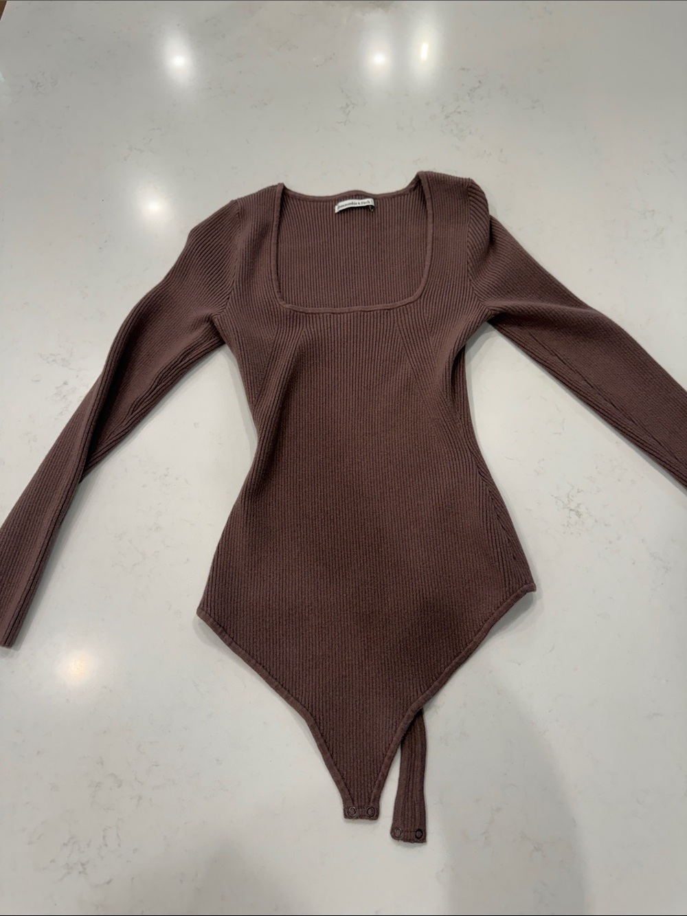 Abercrombie & Fitch Square Neck Ribbed Long-Sleeve Bodysuit - Brown